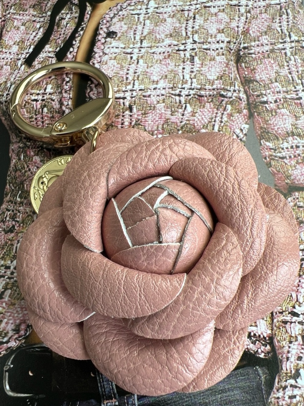 🆕Pink Leather Flower Keychain